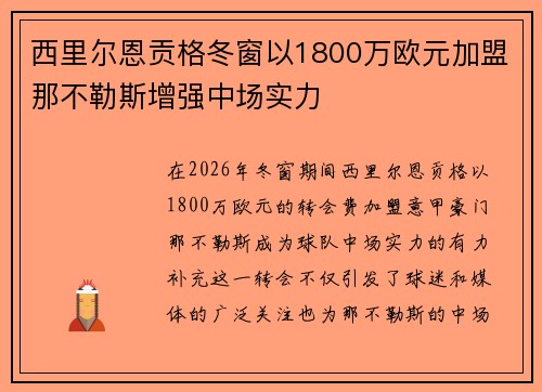西里尔恩贡格冬窗以1800万欧元加盟那不勒斯增强中场实力